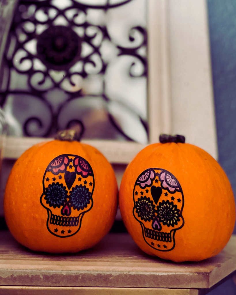 12 CT Painted Día de Muertos (Day of the Dead) Pumpkins